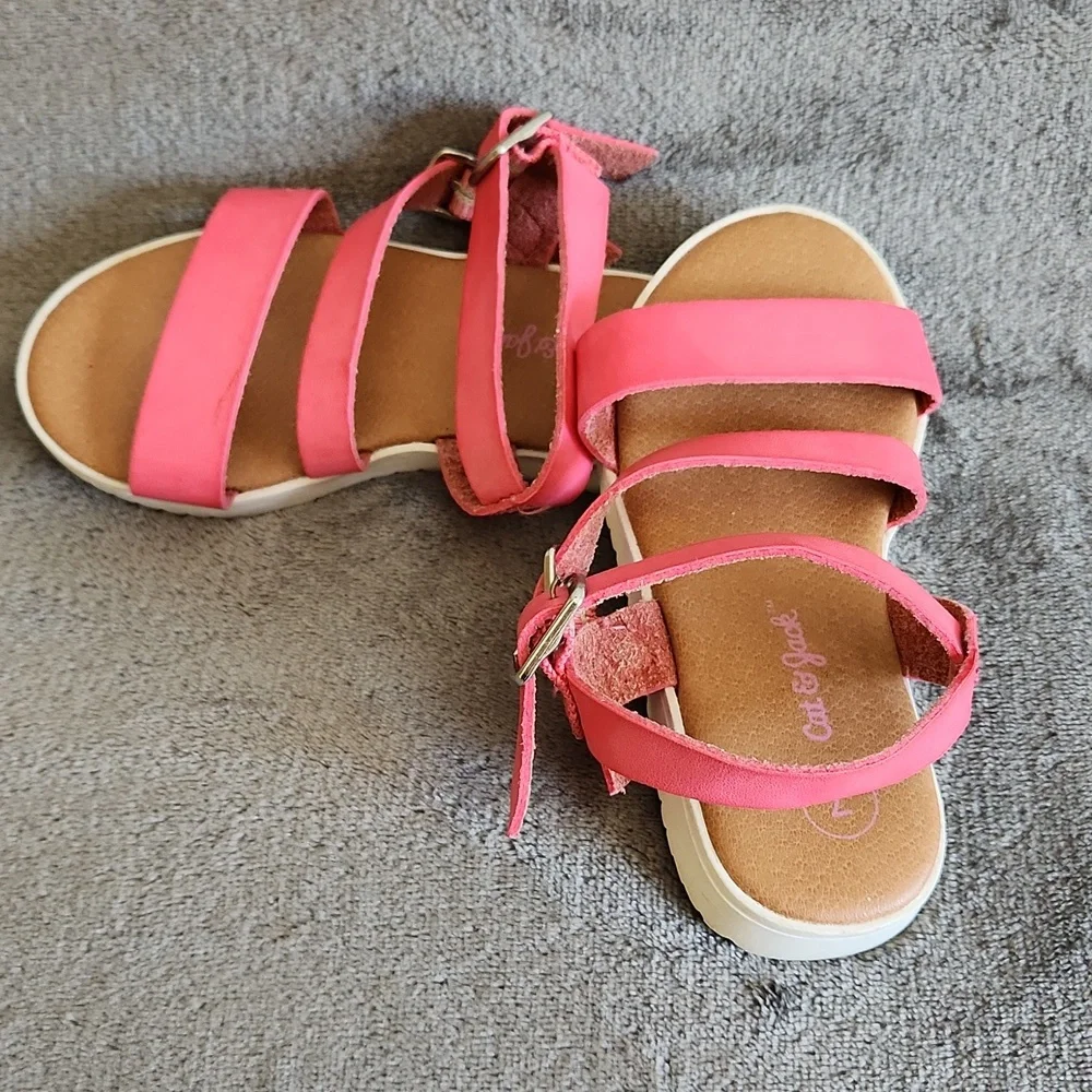 Cat & Jack, Girl's, Sz 7, Sandle, Salmon Color, 2 Buckles Adjustable - Picture 1 of 9